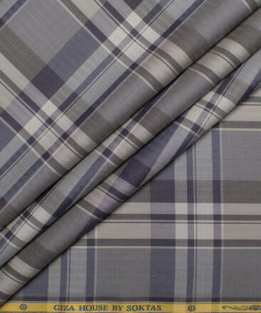Soktas  Cotton Tencel Checks Shirting Fabric (Grey)