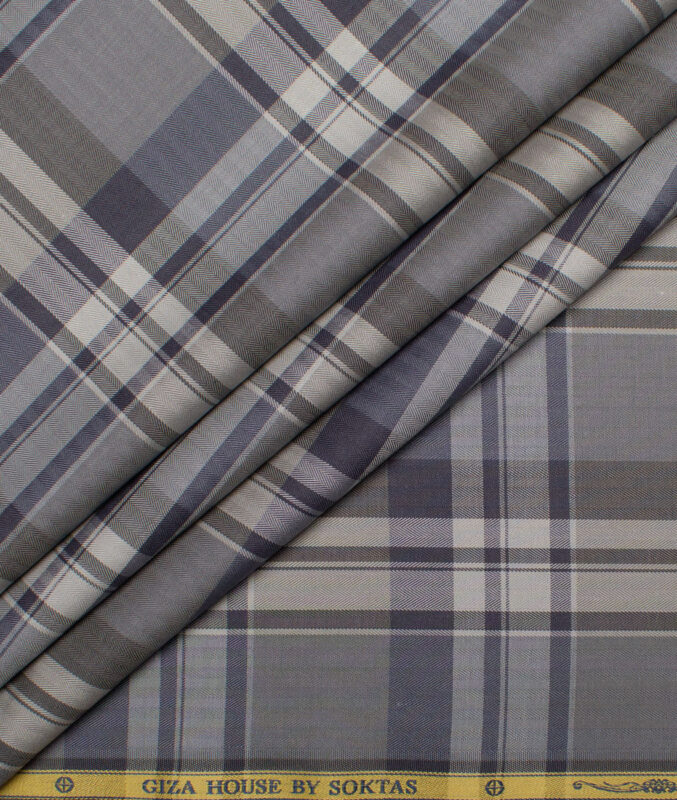 Soktas  Cotton Tencel Checks Shirting Fabric (Grey)