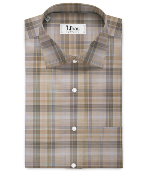 Soktas  Cotton Tencel Checks Shirting Fabric (Light Brown)