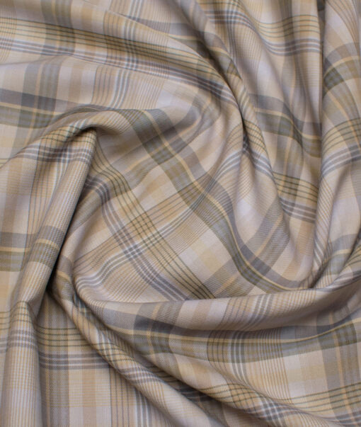 Soktas  Cotton Tencel Checks Shirting Fabric (Light Brown)