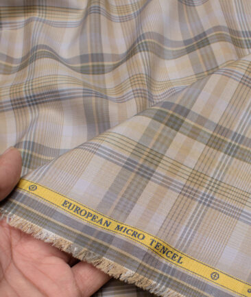 Soktas  Cotton Tencel Checks Shirting Fabric (Light Brown)