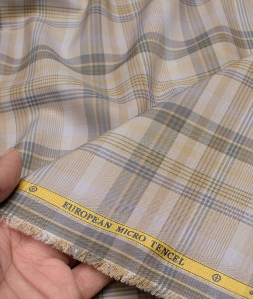 Soktas  Cotton Tencel Checks Shirting Fabric (Light Brown)