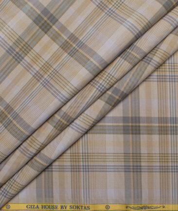 Soktas  Cotton Tencel Checks Shirting Fabric (Light Brown)