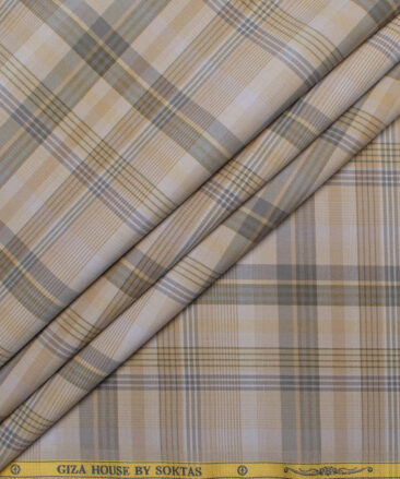 Soktas  Cotton Tencel Checks Shirting Fabric (Light Brown)