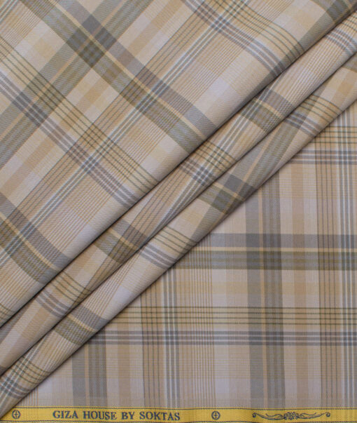 Soktas  Cotton Tencel Checks Shirting Fabric (Light Brown)