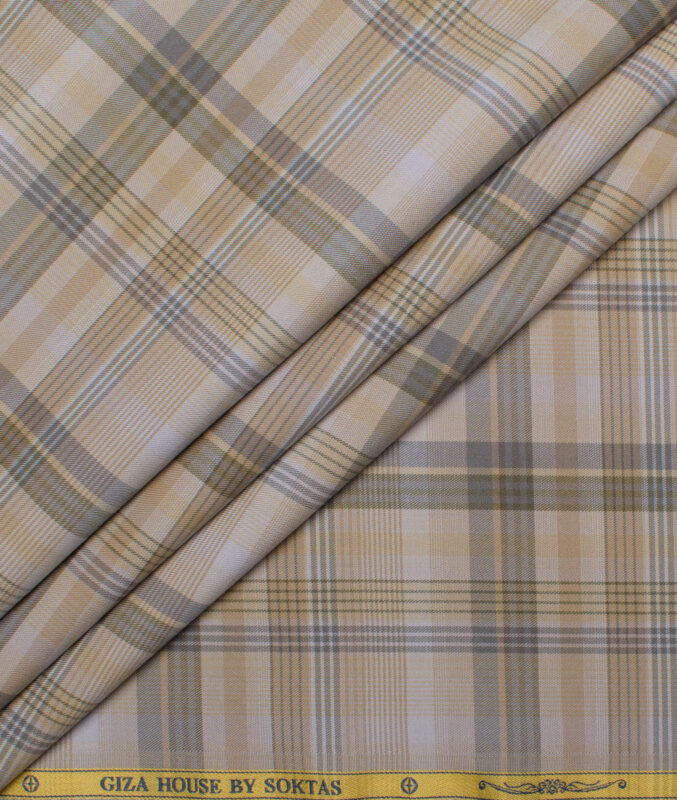 Soktas  Cotton Tencel Checks Shirting Fabric (Light Brown)