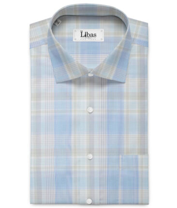 Soktas  Cotton Tencel Checks Shirting Fabric (White & Blue)