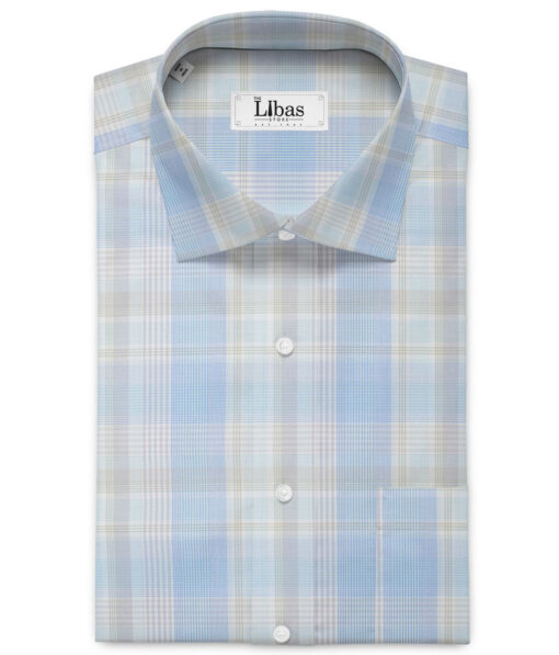 Soktas  Cotton Tencel Checks Shirting Fabric (White & Blue)