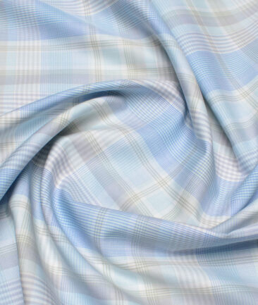 Soktas  Cotton Tencel Checks Shirting Fabric (White & Blue)