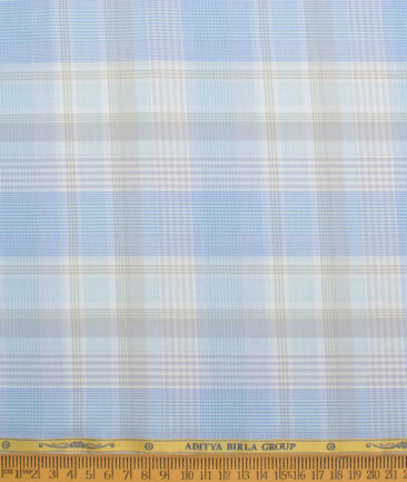 Soktas  Cotton Tencel Checks Shirting Fabric (White & Blue)