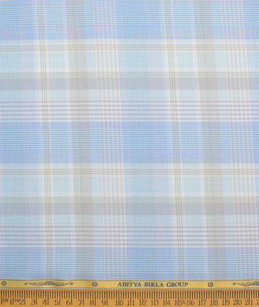 Soktas  Cotton Tencel Checks Shirting Fabric (White & Blue)
