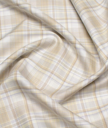 Soktas  Cotton Tencel Checks Shirting Fabric (White & Cream)