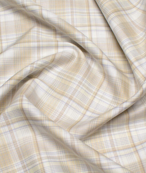 Soktas  Cotton Tencel Checks Shirting Fabric (White & Cream)