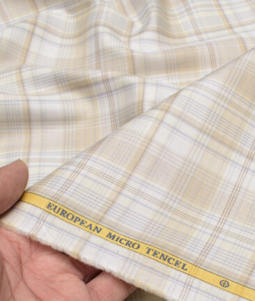Soktas  Cotton Tencel Checks Shirting Fabric (White & Cream)
