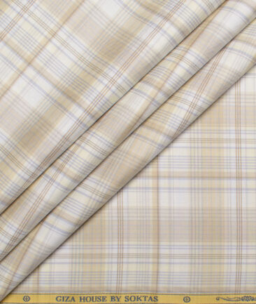 Soktas  Cotton Tencel Checks Shirting Fabric (White & Cream)