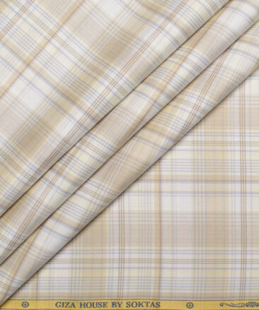 Soktas  Cotton Tencel Checks Shirting Fabric (White & Cream)