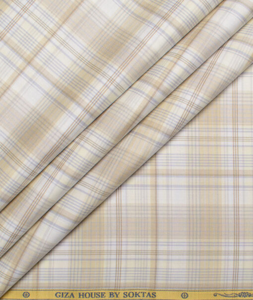 Soktas  Cotton Tencel Checks Shirting Fabric (White & Cream)