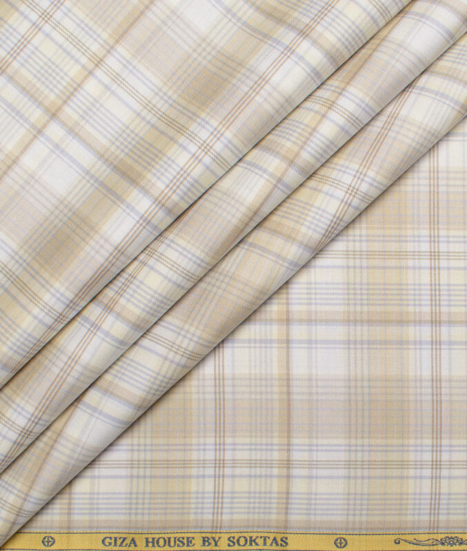Soktas  Cotton Tencel Checks Shirting Fabric (White & Cream)