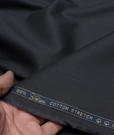 Vercelli Italy  Solids Supima Cotton Stretchable Suiting Fabric (Dark Grey)