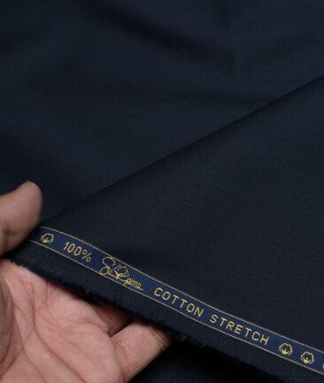 Vercelli Italy  Solids Supima Cotton Stretchable Suiting Fabric (Dark Blue)