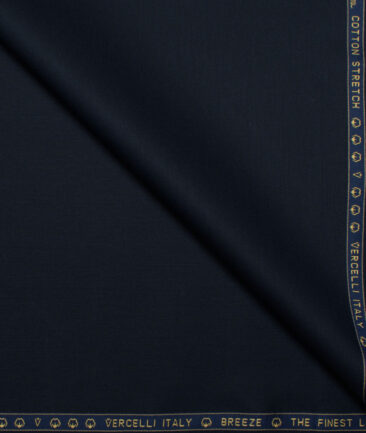 Vercelli Italy  Solids Supima Cotton Stretchable Suiting Fabric (Dark Blue)