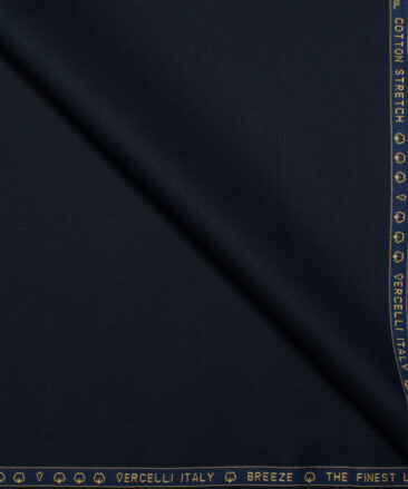 Vercelli Italy  Solids Supima Cotton Stretchable Suiting Fabric (Dark Blue)