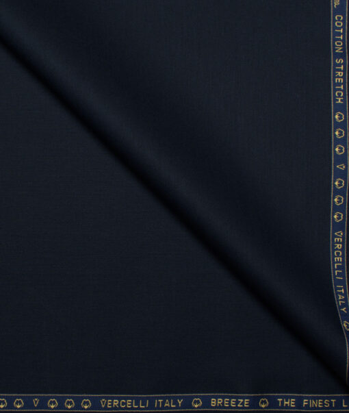 Vercelli Italy  Solids Supima Cotton Stretchable Suiting Fabric (Dark Blue)