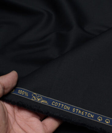 Vercelli Italy  Solids Supima Cotton Stretchable Suiting Fabric (Jet Black)