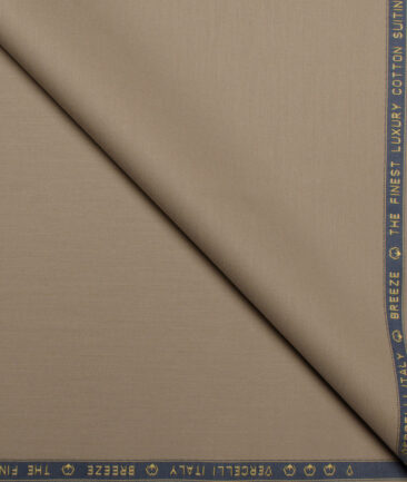 Vercelli Italy  Solids Supima Cotton Stretchable Suiting Fabric (Khakhi Brown)