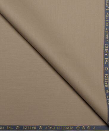 Vercelli Italy  Solids Supima Cotton Stretchable Suiting Fabric (Khakhi Brown)