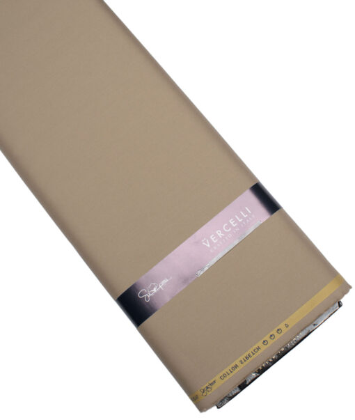 Vercelli Italy  Solids Supima Cotton Stretchable Suiting Fabric (Khakhi Brown)