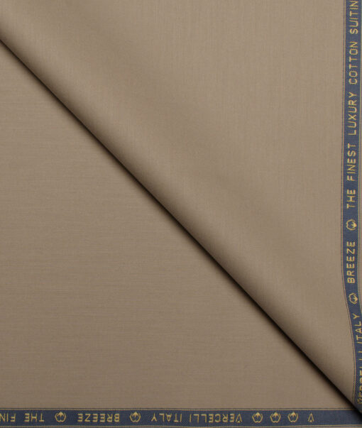 Vercelli Italy  Solids Supima Cotton Stretchable Suiting Fabric (Khakhi Brown)