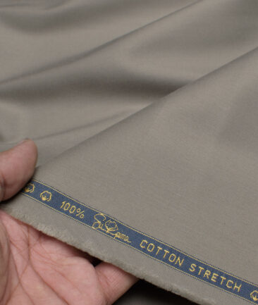 Vercelli Italy  Solids Supima Cotton Stretchable Suiting Fabric (Olive Haze Green)