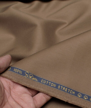 Vercelli Italy  Solids Supima Cotton Stretchable Suiting Fabric (Roman Coffee Brown)