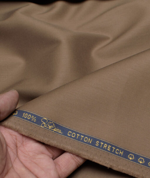 Vercelli Italy  Solids Supima Cotton Stretchable Suiting Fabric (Roman Coffee Brown)