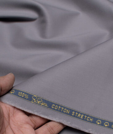 Vercelli Italy  Solids Supima Cotton Stretchable Suiting Fabric (Santa Grey)