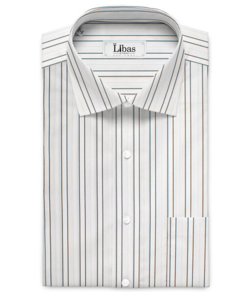 Cotton Fusion  Poly Cotton Striped Shirting Fabric (White & Black)