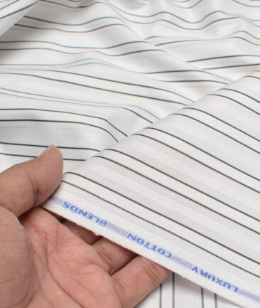 Cotton Fusion  Poly Cotton Striped Shirting Fabric (White & Black)