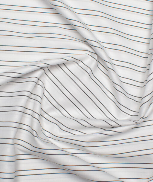 Cotton Fusion  Poly Cotton Striped Shirting Fabric (White & Black)