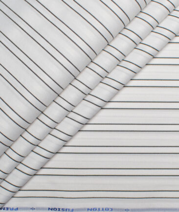 Cotton Fusion  Poly Cotton Striped Shirting Fabric (White & Black)