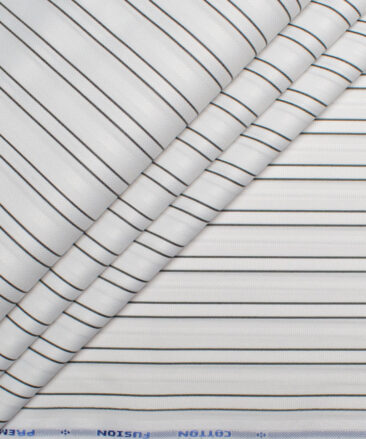 Cotton Fusion  Poly Cotton Striped Shirting Fabric (White & Black)