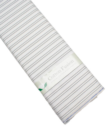 Cotton Fusion  Poly Cotton Striped Shirting Fabric (White & Black)