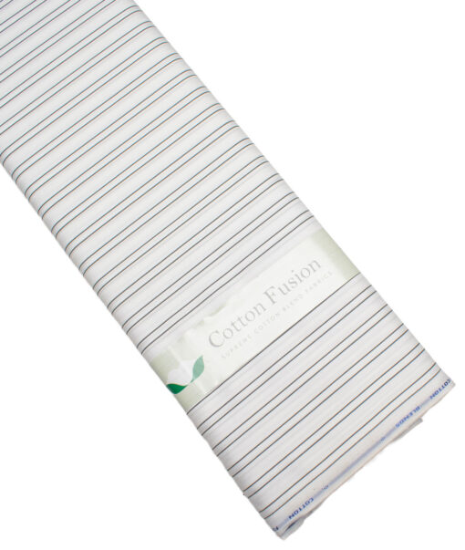 Cotton Fusion  Poly Cotton Striped Shirting Fabric (White & Black)