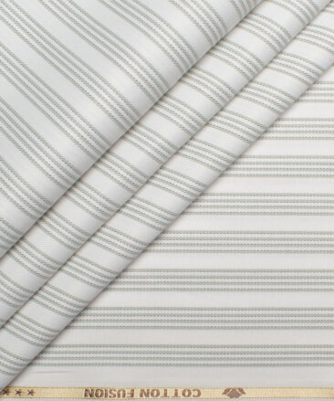 Cotton Fusion  Poly Cotton Striped Shirting Fabric (White & Green)