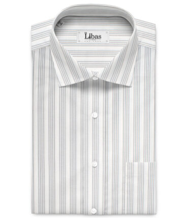 Cotton Fusion  Poly Cotton Striped Shirting Fabric (White & Grey)