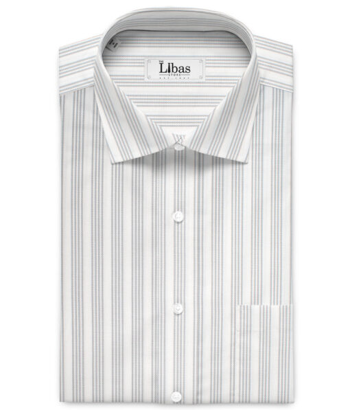 Cotton Fusion  Poly Cotton Striped Shirting Fabric (White & Grey)