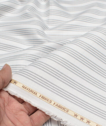 Cotton Fusion  Poly Cotton Striped Shirting Fabric (White & Grey)