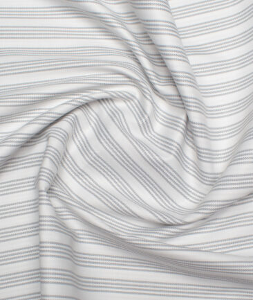 Cotton Fusion  Poly Cotton Striped Shirting Fabric (White & Grey)