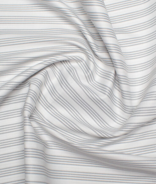 Cotton Fusion  Poly Cotton Striped Shirting Fabric (White & Grey)