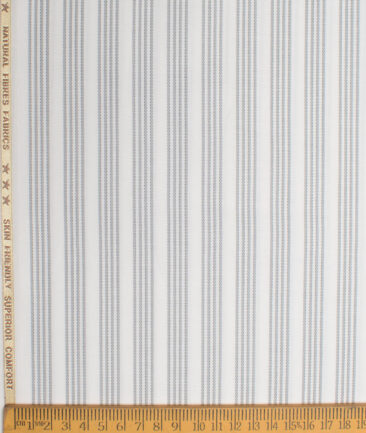 Cotton Fusion  Poly Cotton Striped Shirting Fabric (White & Grey)